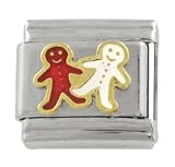 SilverBin Enamel Paint Smiling Gingerbread Men Stainless Steel Italian Charm Link