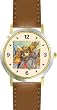 Mommy & Baby Bunny Rabbit on Porch Swinging Chair or Bench - from Hush Little Baby by Artist: Sylvia Long - WATCHBUDDY&reg; DELUXE TWO-TONE THEME WATCH - Arabic Numbers - Brown Leather Strap-Size-Large ( Men's Size or Jumbo Women's Size )