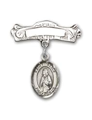 Sterling Silver Baby Badge with St. Alice Charm and Arched Polished Badge Pin
