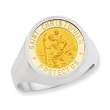 Sterling Silver and 14ky Mens Saint Christopher Ring