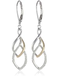 S&G Sterling Silver and 14K Yellow Tear Drop Design Diamond Earrings