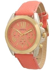 Geneva Womens Leather Roman Numeral Chronograph Watch - Coral