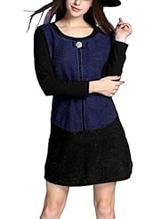Plus Size A-line Round Neck Long Sleeves Above the Knee  Glittering Knit Winter  Shirt Mini Dress  With Rhinestones