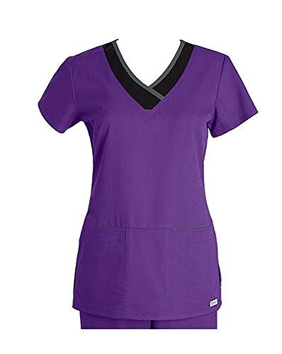 Grey's Anatomy Women's 2 Pocket Color-Block V-Neck Medical Scrubs Shirt
