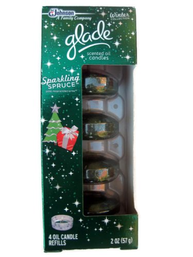 Glade Scented Oil Candle Refills - Sparkling Spruce Limited Edition Winter Collection - 4 Refills Per Box, Pack of 4 (Total of 16 Refills)