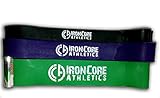 Iron Core Athletics 41" Loop Exercise Bands - Set of 3 bands - #3 Black, #4 Purple, #5 Green - Provides 30 - 250lbs Resistance / Assistance