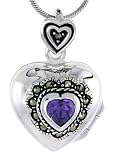 Heirloom Quality Sterling Silver Marcasite / CZ Amethyst Heart Locket.