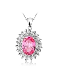 Honeystore Girls Prong and Bezel Setting Cubic Zirconia White Gold Plated Pendant Necklace Color Fuschia