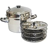Tabakh IC-204 4-Rack Stainless Steel Idli Cooker with Strong Handles, Makes 16 Idlis
