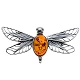 Certified Genuine Honey Amber and Sterling Silver Fly Pin