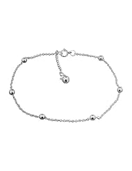 Sterling Silver 1mm Cable Chain Jingling Anklet with Ball Beads