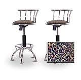 2 24"-29" Leopard Cheetah Animal Print Fabric Seat Chrome Adjustable Specia ....
