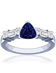 Platinum Triangle Cut Blue Sapphire Ring With Sidestones