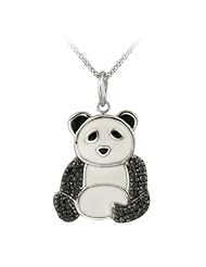 Sterling Silver Black-Diamond Panda Bear Pendant Necklace, 18"