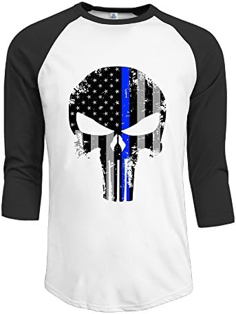 ONESEDA Men's Thin Blue Line Punisher 3/4 Sleeve Baseball T Shirt