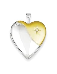 Sterling Silver Diamond Gold-Plated Polished & Satin 20mm Heart Locket