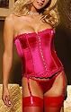 Sexy Steel Boned Satin Lace Pink Fuschia Corset Lingerie Set L XL