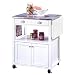 Kitchen & Housewares : White Stainless Steel Top Kitchen Cart with Drop Leaf