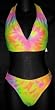 Missy/Juniors Swimsuit Halter Top with Modified Bikini Bottom in Multi Tie Dye. Each piece individually dyed.