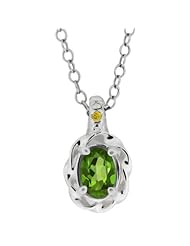 0.51 Ct Green Oval Tourmaline and Canary Diamond 18k White Gold Pendant