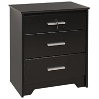 Prepac Black Coal Harbor 3 Drawer Tall and Wide Nightstand with Lock
