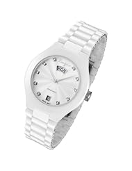 Rougois Ladies white Ceramic Dress watch With Genuine Diamonds