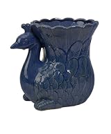 Blue Plumage Peacock Ceramic Sculpture Statue Planter