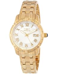 Invicta Womens 14995 Angel Silver Textured Dial with White Mother of Pearl Border Diamond Accented 18k Gold Ion-Plated Stainless Steel Watch