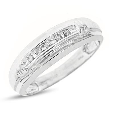 1/10 CT. T.W. Round Cut Diamond Men's Wedding Band 10K White Gold Wedding Ring - Free Gift Box -