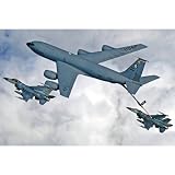 Professionally Framed KC-135 Statotanker (Refueling F-16 Fighting Falcons) Art Poster Print - 13x19 with RichAndFramous Black Wood Frame