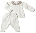 Organic Cotton Cardigan and Pants Set Off-white/Brown