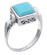 SilverBin Sterling Silver Bezel Set Square Shape Turquoise Ring with Filigree Accents