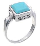 SilverBin Sterling Silver Bezel Set Square Shape Turquoise Ring with Filigree Accents