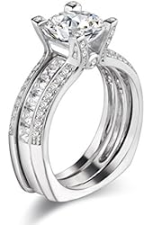 Newshe Jewellery Round White Cz 925 Sterling Silver Wedding Band Engagement Ring Sets Size 5-12