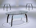 Modern Style 3 PIECE GLASS TOP COFFEE TABLE SET Wood and Chrome - Coffee Table & 2 End Tables