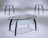 Review TheFurnitureSource  / Modern Style 3 PIECE GLASS TOP COFFEE TABLE SET Wood and Chrome - Coffee Table & 2 End Tables