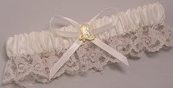 Satin and Lace Garter with Gold Boots Charm, Ivory