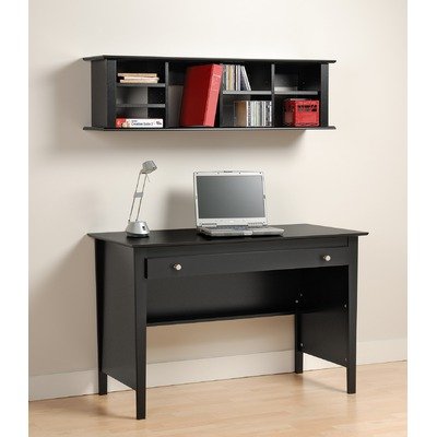 Prepac Contemporary Wood Desk and Wall Hanging Hutch in Black cool saving price