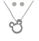Disney  ladies Silver Plted Chain with Diamante Mickey Mouse Charm plus Silver Plated Diamante Stud Earrings