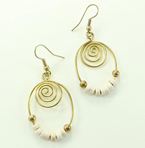 Beautiful Fashion Earrings Handmade, Boho Antique White Stone Brass Drop Dongle Earring.