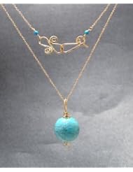 Turquoise Magnesite Ball Necklace, Choice of 14k Gold or Sterling Silver
