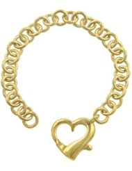 Alexander James 14k Gold Bonded Heart Bracelet with 7.5 Length and Spring Loaded Heart Charm Clasp in Goldtone
