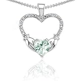 Candygem 14k Gold Holding Hands Claddagh Heart Green Amethyst & Diamond Pendant
