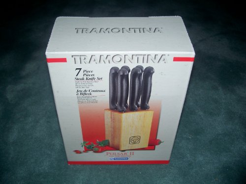 Tramontina Steak knife set - Pulsar II - Never Needs Sharpening - 6 Serrated Steak Knives with Hardwood Storage/display block!