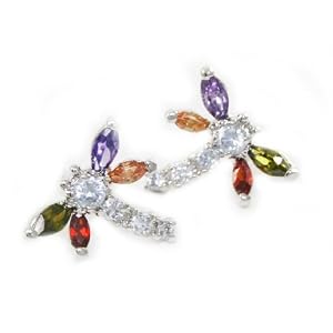Beautiful Colorful Cubic Zirconia Dragonfly Stud Post Earrings ~ Comes Gift Boxed