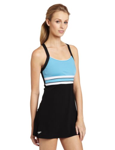 Speedo Women's Endurance Horizon Splice Ultraback Swim Dress, Black, 6