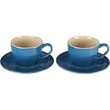 Le Creuset Stoneware Set of 2 Cappuccino Cups and Saucers, Marseille