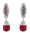 Sterling Silver Ruby Colored Opalite Mosaic w/ Turquoise Dangle Earrings by Sajen