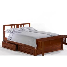 Thyme Twin Platform Bed w  Cherry Finish + 4-Drawer Set and Footboard Bench