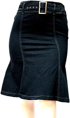 Sexy Plus Size Dark Blue/BLACK Stretch Denim Jeans Skirt WHIT PLEADED ON BOTTOM (1XL, BLACK)